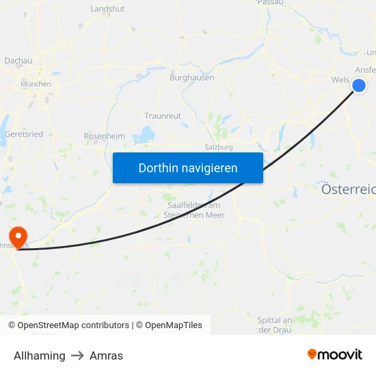 Allhaming to Amras map