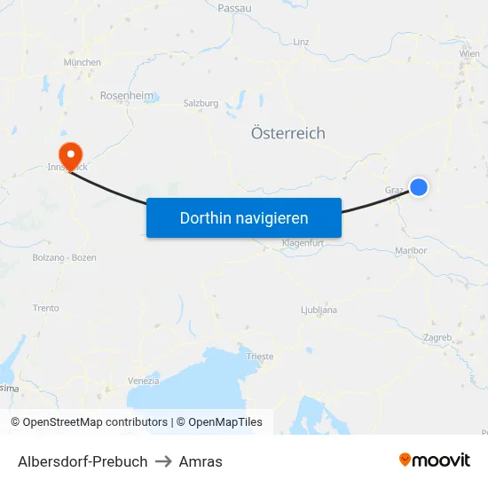 Albersdorf-Prebuch to Amras map