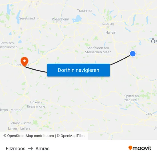 Filzmoos to Amras map