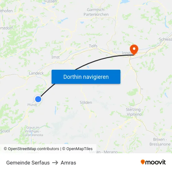Gemeinde Serfaus to Amras map