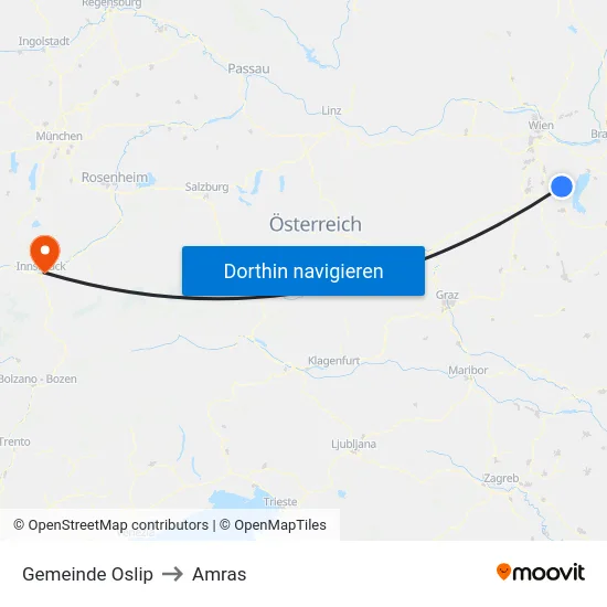 Gemeinde Oslip to Amras map
