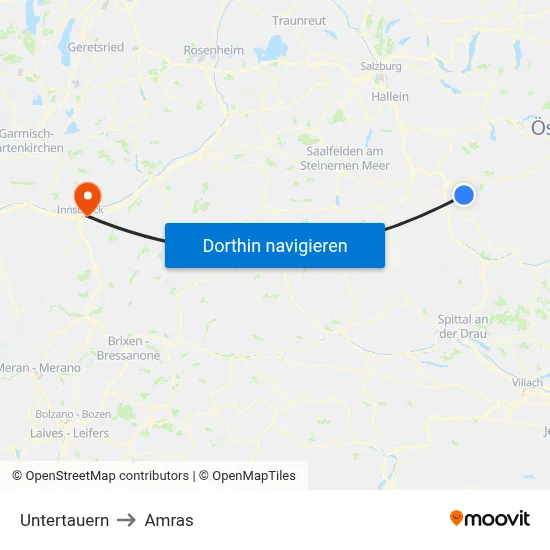 Untertauern to Amras map