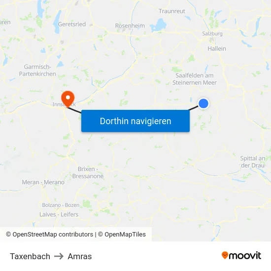 Taxenbach to Amras map