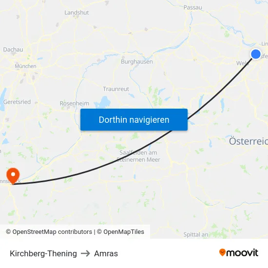 Kirchberg-Thening to Amras map