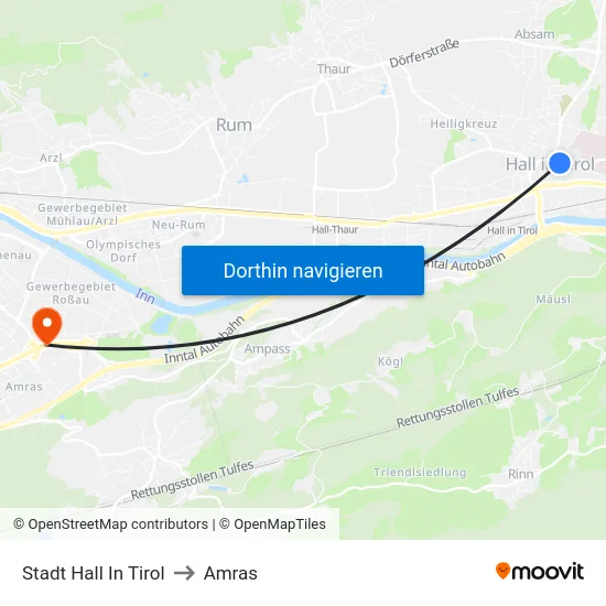 Stadt Hall In Tirol to Amras map