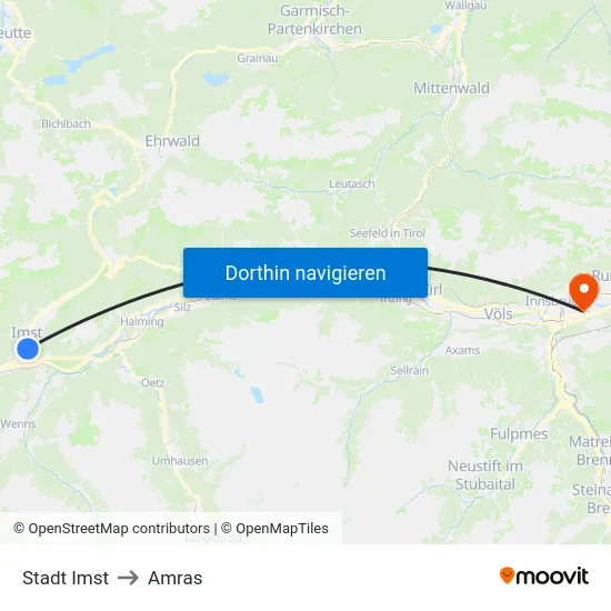 Stadt Imst to Amras map