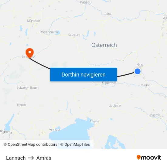 Lannach to Amras map