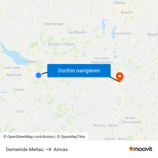 Gemeinde Mellau to Amras map