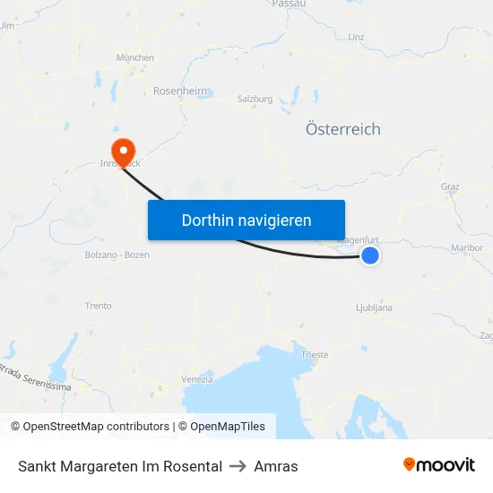 Sankt Margareten Im Rosental to Amras map