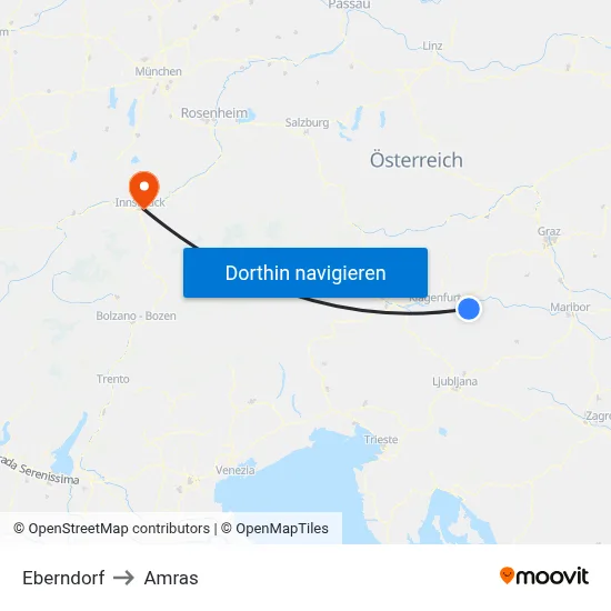 Eberndorf to Amras map