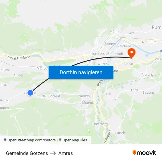 Gemeinde Götzens to Amras map