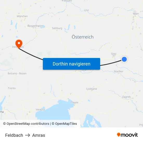 Feldbach to Amras map