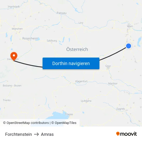 Forchtenstein to Amras map
