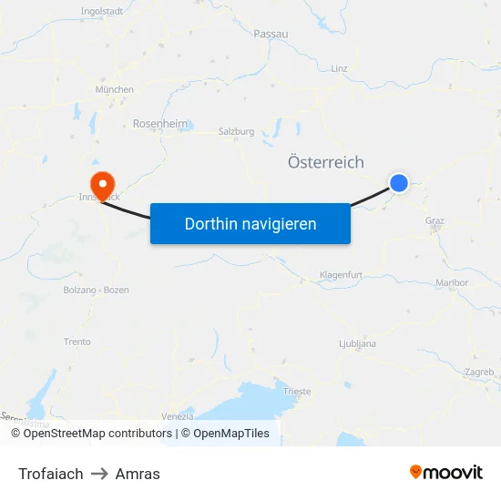 Trofaiach to Amras map