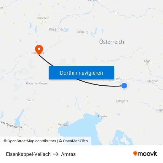 Eisenkappel-Vellach to Amras map