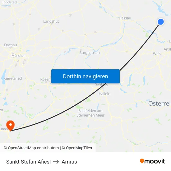 Sankt Stefan-Afiesl to Amras map