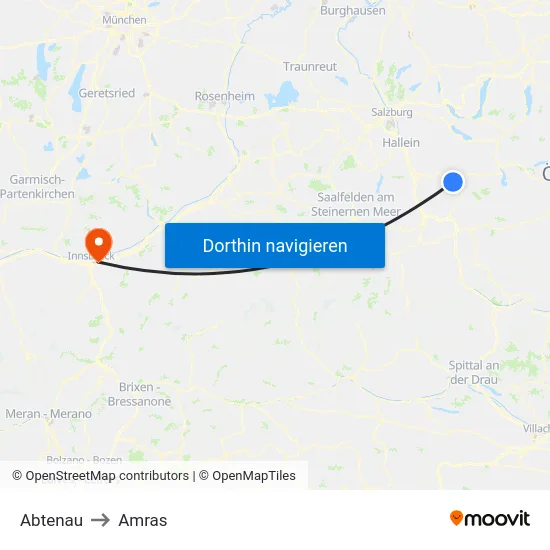Abtenau to Amras map