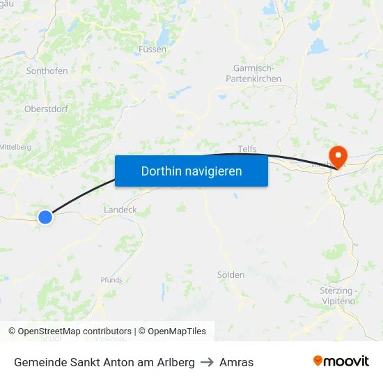 Gemeinde Sankt Anton am Arlberg to Amras map