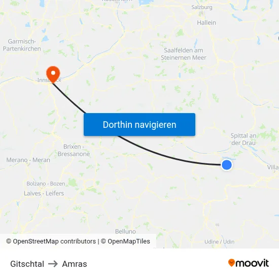 Gitschtal to Amras map