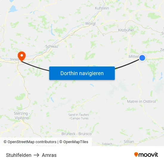 Stuhlfelden to Amras map