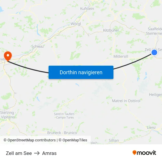 Zell am See to Amras map
