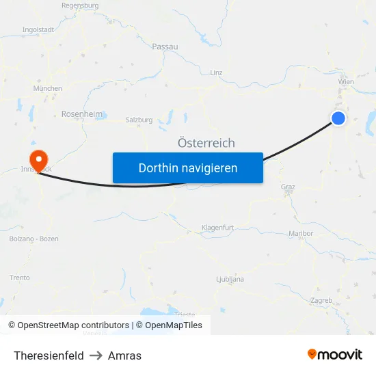 Theresienfeld to Amras map