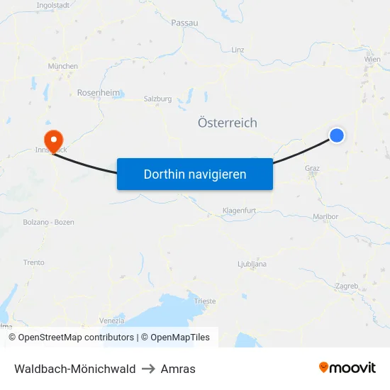 Waldbach-Mönichwald to Amras map