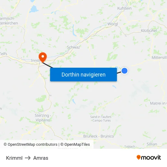 Krimml to Amras map