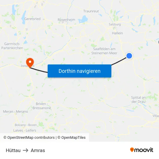 Hüttau to Amras map