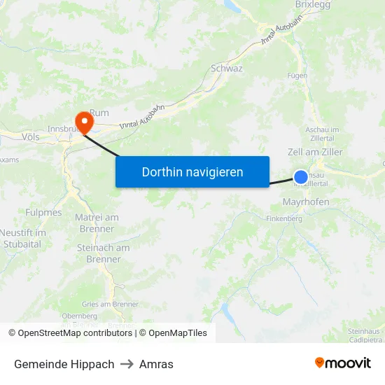 Gemeinde Hippach to Amras map