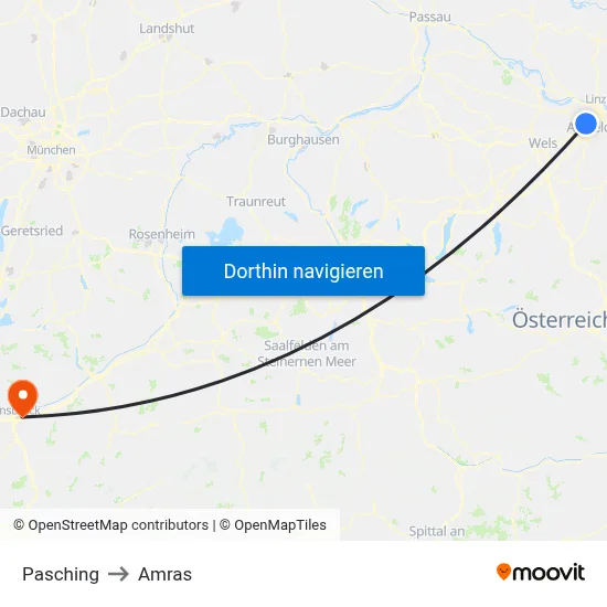 Pasching to Amras map