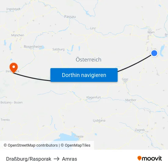 Draßburg/Rasporak to Amras map