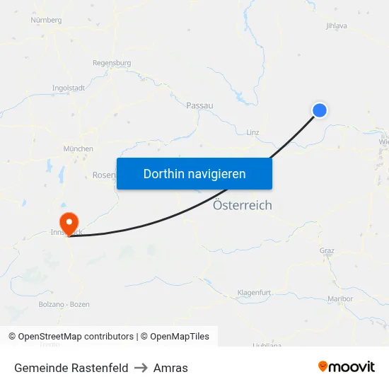 Gemeinde Rastenfeld to Amras map