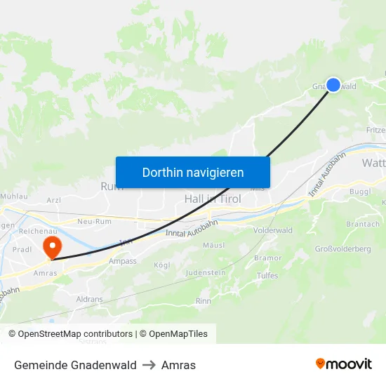 Gemeinde Gnadenwald to Amras map