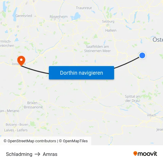 Schladming to Amras map