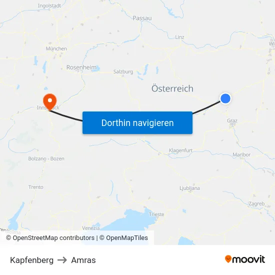 Kapfenberg to Amras map