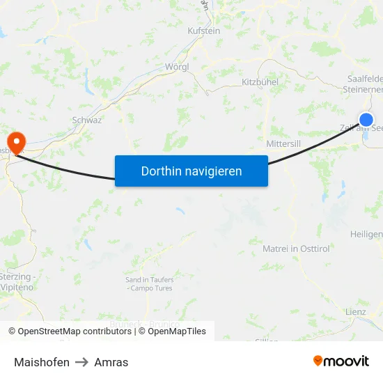 Maishofen to Amras map