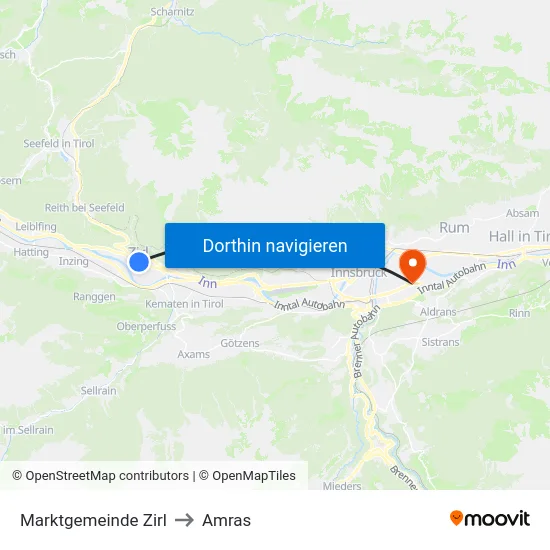 Marktgemeinde Zirl to Amras map