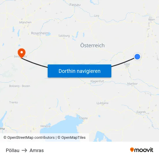 Pöllau to Amras map