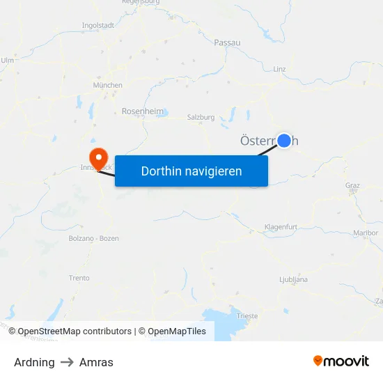 Ardning to Amras map