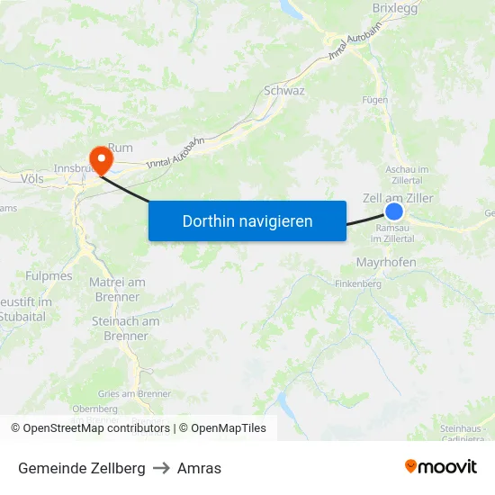 Gemeinde Zellberg to Amras map