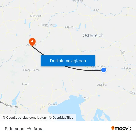 Sittersdorf to Amras map