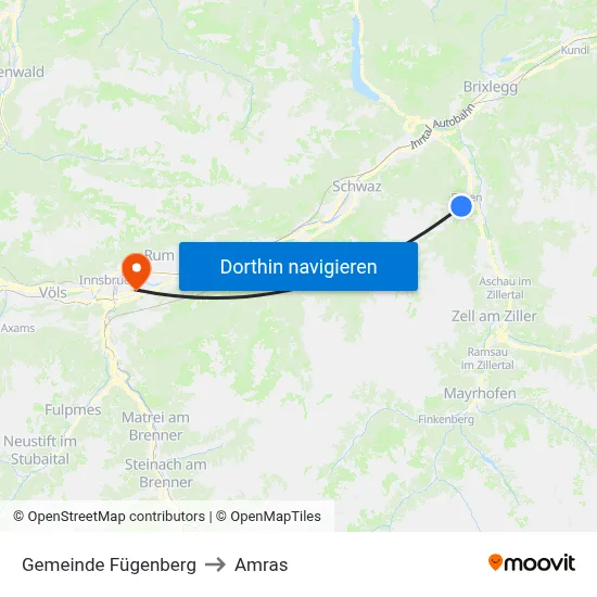 Gemeinde Fügenberg to Amras map