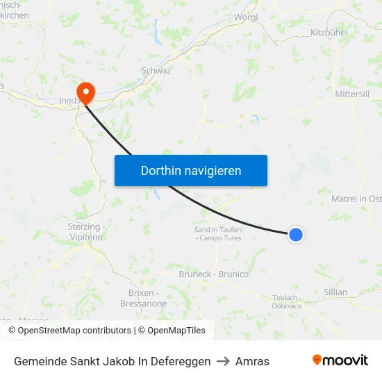 Gemeinde Sankt Jakob In Defereggen to Amras map