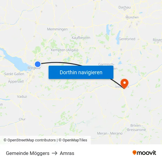 Gemeinde Möggers to Amras map
