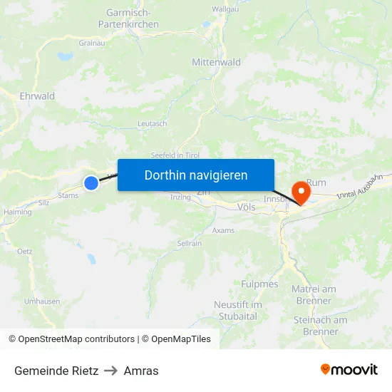 Gemeinde Rietz to Amras map