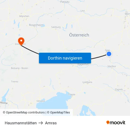 Hausmannstätten to Amras map