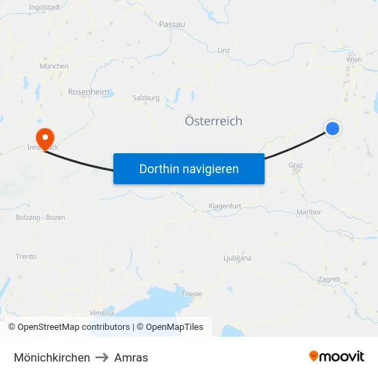 Mönichkirchen to Amras map