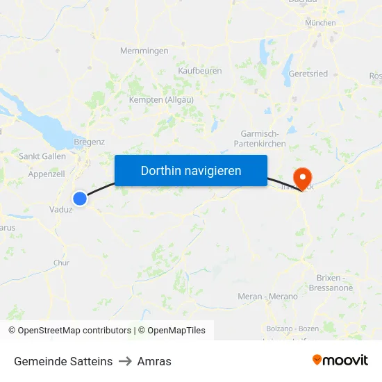 Gemeinde Satteins to Amras map