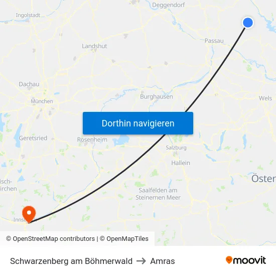 Schwarzenberg am Böhmerwald to Amras map